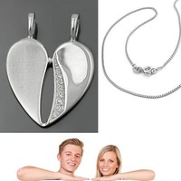 Partner Freundschafts Herz Anhänger teilbar mit 2 Ketten ECHT SILBER 925 NEU