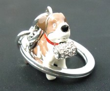 NEW RARE COACH Saint Bernard Dog Porcelain Key Chain Ring Fob Crystal Charm