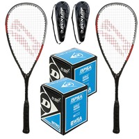 Squash Squashset Slazenger 2 Squashschläger Xcel 360 + 2 Dunlop Hülle + 2 Bälle
