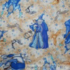 BonEful Fabric FQ Cotton Quilt VTG Gold Blue Wizard Owl Star Magic Moon Boy Girl