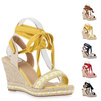 Modische Damen Sandaletten Ethno Keilsandaletten Bast Wedges 810643 New Look