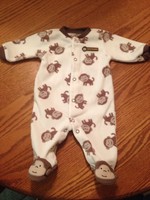 Carter's Newborn Boys White/Brown Monkey Fleece Sleeper Pajamas 