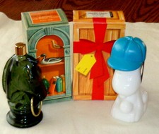 Avon 1960's Lot of 2 Men's Product Decanters - Pony Pre-Shave & Snoopy Excalibur