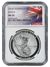 2015 P Australia 1oz Silver Koala Ngc Ms70 - Flag Label