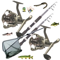 Angelset 2 Ruten 2 Rollen + Kescher + Zubehör Komplettset Forellenset