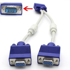 New VGA 15 Pin PC SVGA Male to 2 Double Female Monitor Y Adapter Splitter Cable