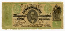1861 Ct-33 $5 The Confederate States of America (Ctft.) Note - Civil War Era