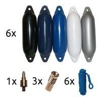 Komplettset 6 Stück Majoni Fender Bootsfender mit Zubehör | 5 Größen 5 Farben