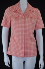 Authentic Vintage 100% Polyester Salmon Colored Short Sleeve Top Women's *Medium