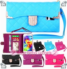 DIAMOND LUXURY PURSE HANDBAG LEATHER WALLET FLIP POUCH CASE FOR MOBILE PHONES