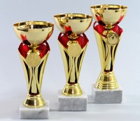 Super 3er Serie Pokale GOLD/ROT 18 - 21  cm inkl. Gravur und Emblem E96/1-3
