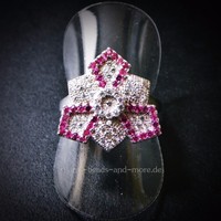 Eleganter Rubin Weißtopas Cluster Designer Ring 925er Silber rhodiniert 15,9 mm