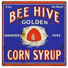 Reproduction Bee Hive Corn Syrup Metal Sign 12X12