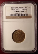 1849 $5 California Counter Certified Ngc Au 58!