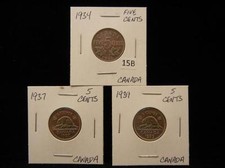 1934, 1937 with Dot & 1939 5 Cents from Canada Lot 15B