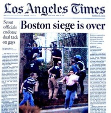 Boston Marathon Bombings Newspaper Los Angeles Times 4/20/2013 Bomber Terrorists