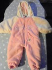 MON PETIT SNOWSUIT PINK ANGEL BABY NO MITTENS OR BOOTIES GIRLS SIZE 12 MONTHS 