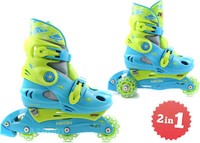 2w1 Kinder Inline-Skates Rollschuhe verstellbar mit 3 Rädern NEON
