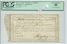 Connecticut Comptrollers Office Note May1792 Hartford Interest Cert Pcgs Xf40