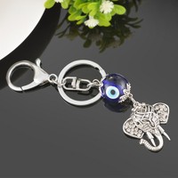 1 Schlüsselanhänger Blau Augen Elefant Anhänger Strass Karabinerverschluss