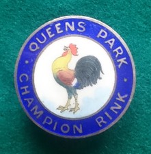 Hallmarked silver enamel Queens Park Champion Rink badge with stud fixing