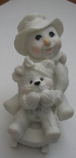 Sarah's Attic Topper and Tabby Snowman & Bear Sled Figurine 1995 Glittery Xmas