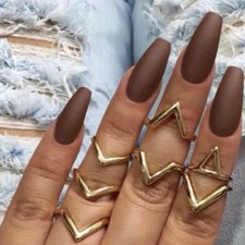 Set Of Hand Painted Brown Coffin Or Stiletto Matte Nails