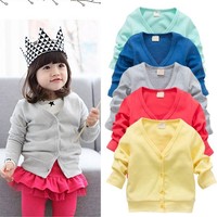0~3Y Kids Baby Boys Girls Casual V-neck Cardigan Long Sleeve Knot Coat Outerwear