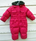 Baby Gap Girls Pink Fleece Lined Hooded Down Puffer Snow Suit Bunting 6-12 Month