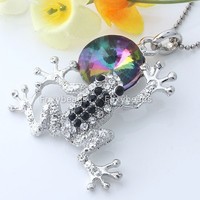 Versilbert Legierung Anhänger Strass Kristall Frosch Schmuck Frog Pendant bunt