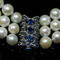 Sehr schönes 3 reihiges Perlen - Armband mit Safire & 585er Weissgold - S5611