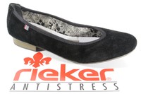 Rieker Ballerina, Slipper, schwarz, weiche Lederinnensohle, Gummisohle  NEU