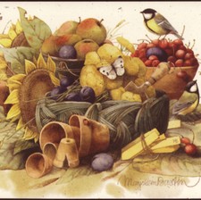 Marjolein Bastin.Tit Birds On Cherries,Autumn Apples,1994 Note,Greeting Card