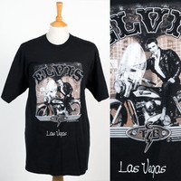 VINTAGE RETRO MENS ELVIS T-SHIRT LAS VEGAS TOURIST MOTORBIKE BLACK VTG XL