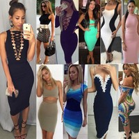 Neu Sommer Sexy Damen Bodycon Bandage Abend Cocktail Party Slim Kleid Gr.34-42