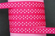 12Yd White Swiss Dots 3/8" Shocking Pink Grosgrain Ribbon Craft/Bow