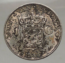 1944 Curacao Netherlands Kingdom Queen Wilhelmina 1 Gulden Silver Coin i57061