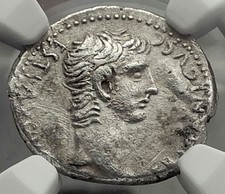 GERMANCUS & Divus AUGUSTUS 33AD Caesarea Silver Roman Coin Tiberius NGC i59097