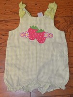 Girls 6-9 Month Bubble Ruffles Gingham Applique Strawberry Bows One Piece Green