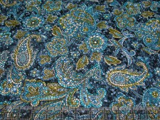 1 Yard Quilt Cotton Fabric- Benartex Byzantium Mosaic Paisley Flower Olive Blue