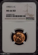 1955-S Lincoln Wheat Penny Cent ~ Ngc Ms66 Red ~ Stunning!