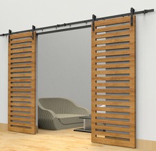 10Ft Biparting Double Straight Roller Steel Sliding Barn Door Hardware Track Kit