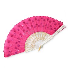 Rose Red Retro Style Dance Party Wedding Lace Silk Folding Hand Held Flower Fan