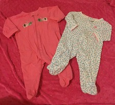 2 Piece Carters 0-3 Month Girls Zipper Footed Sleeper Summer/Winter Pajama Lot