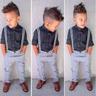 3PCS Kids Baby Boys Long Sleeve Shirt Tops+Braces+Pants Clothes Outfit Set 1-6Y