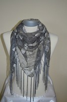 Schal Halstuch Dreieckstuch silber/schwarz mit Fransen neu