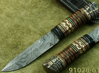 Damast Messer Jagdmesser Outdoormesser Horn+Walnut Damascus Knife 91028-61 -3800