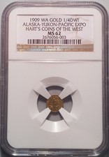 1909 Wa Gold 1/4Dwt Alaska-Yukon-Pacific Expo Hart'S Coins Of The West Ngc Ms62