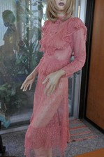 Lim's Vintage Cotton Hand Crochet Skirt and Top Set Rose, Medium