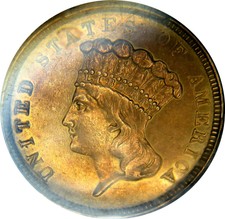 1854-O $3 Gold Princess *Rare New Orleans* + Certified Pcgs-Au + Detail